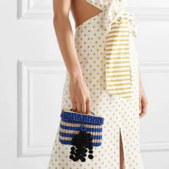 Nannacay Straw handbag Tote w Pom poms Beach bag Brand New w tag Handmade Travel - Picture 1 of 16